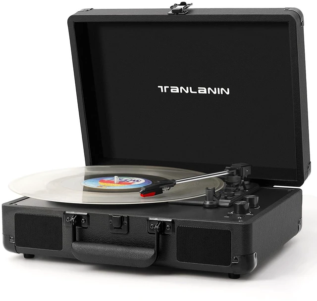 Main image of Portable Record Player with Bluetooth, 3-Speed Belt-Drive Turntable Vinyl Player, Suitcase Record Players with Built-in Stereo Speakers, Bass/Treble Control, RCA/AUX/Headphone Jack, Black