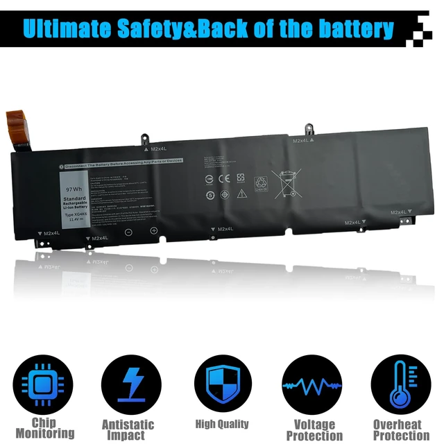 Alt view image 4 of 7 - 97Wh XG4K6 Battery Replacement for Dell XPS 17 9700 9710 9720 9730 / Precision 5750 5760 5770 Series P92F P92F001 P92F002 P92F003 01RR3 001RR3 F8CPG 0F8CPG 5XJ6R KVPMY 0YY3V KRDHV 11.4V