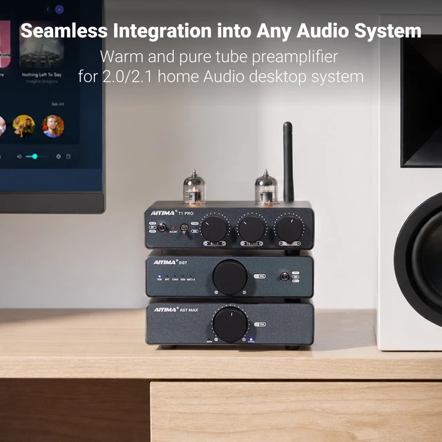 Alt view image 5 of 7 - T1 PRO Vacuum Tube Preamplifier Bluetooth 5.1 with Treble Bass 12V Trigger/RCA Out Swappable Op-Amp & Tubes Home Audio Pre-amp for 2.0/2.1 A07 MAX Stereo Amplifiers & Bookshelf Speaker