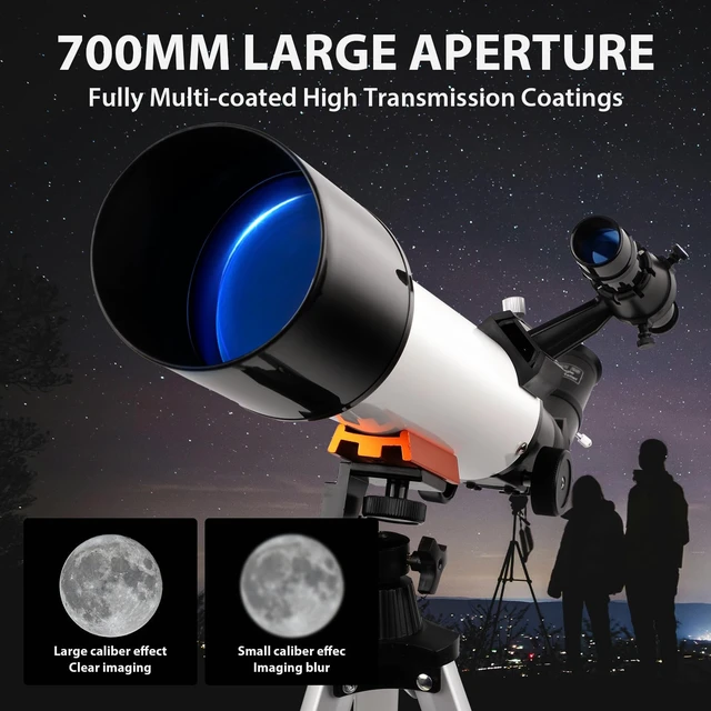 Alt view image 2 of 7 - Telescope, 70mm Aperture Portable Refractor Telescopes for Astronomy Beginners, 500mm Professional Travel Telescope with Carry Bag, White