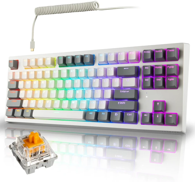 Main image of Phantom+ Elite TKL 87 RGB Mechanical Gaming Keyboard Wireless Bluetooth 5.0 2.4GHz USB C Wired Hot Swappable 5 Pin Double Shot PBT Keycaps Creamy Wraith Orange Tactile Switch, White