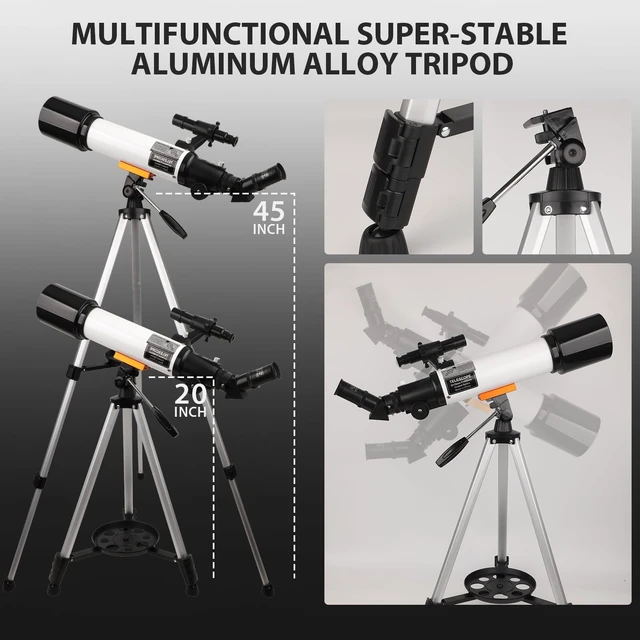Alt view image 7 of 7 - Telescope, 70mm Aperture Portable Refractor Telescopes for Astronomy Beginners, 500mm Professional Travel Telescope with Carry Bag, White