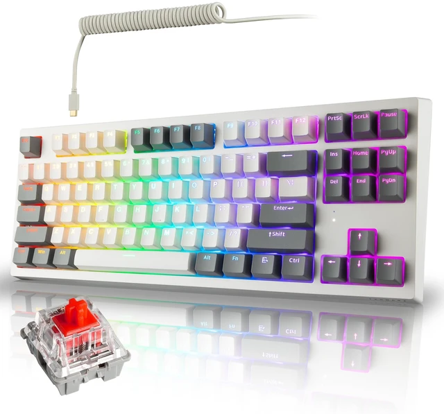 Main image of Phantom+ Elite 87 Key RGB Mechanical Gaming Keyboard 3 Mode Wireless Bluetooth 5.0 2.4GHz & USB C Wired Hot Swappable 5 Pin Double Shot PBT Keycaps Wraith Red Switch - White