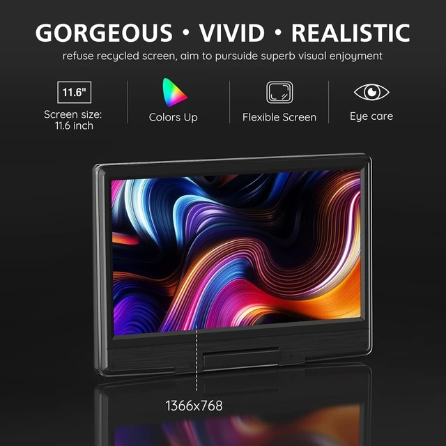 Alt view image 2 of 6 - 13.5" Portable DVD Playe with 11.6" Screen & Headphones,About 5H Battery,Car DVD Player with Headrest for Kids and Car,Remote Control,Dual Speakers,Region Free,Support Sync TV/USB/SD/AV (11.6)