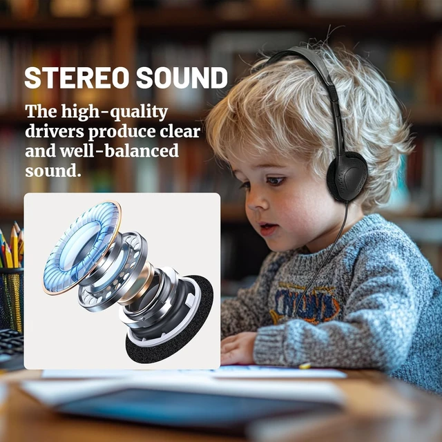 Alt view image 4 of 7 - 25 Pack Headphones for Kids Students School Classroom Adjustable, 3.5mm Jack, Black, Bulk Earphones, For Library Children Adults