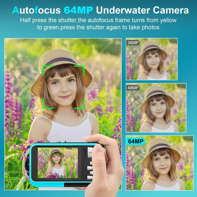 Alt view image 4 of 7 - 4K 64MP Underwater Camera 16FT Compact Digital Waterproof Camera Floatable Dual-Screen Selfie, 1250mAh Battery,16X Digital Zoom,Autofocus,Fill Light, With 32GB Card, Snorkeling & Underwater Trips