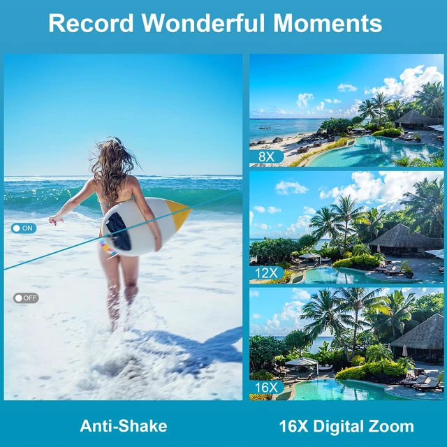 Alt view image 6 of 7 - 4K 64MP Underwater Camera 16FT Compact Digital Waterproof Camera Floatable Dual-Screen Selfie, 1250mAh Battery,16X Digital Zoom,Autofocus,Fill Light, With 32GB Card, Snorkeling & Underwater Trips