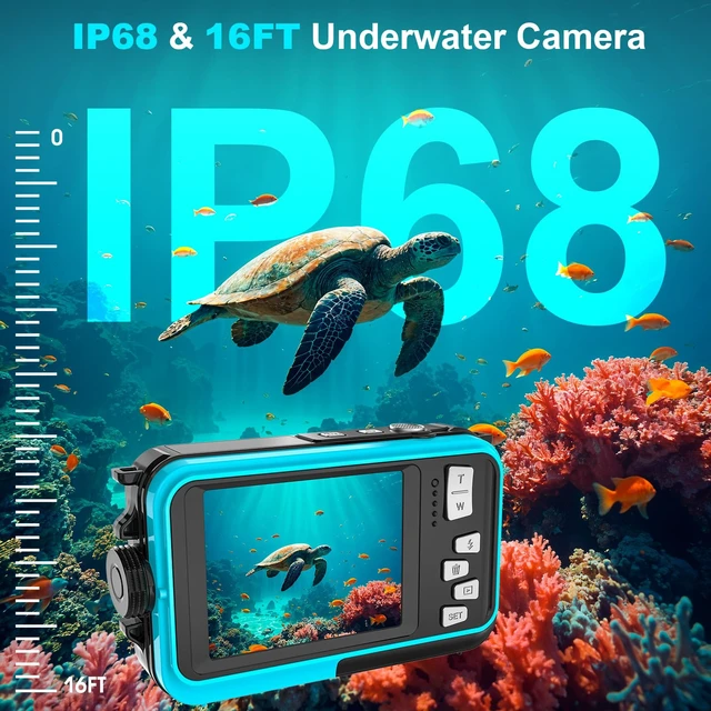 Alt view image 5 of 7 - 4K 64MP Underwater Camera 16FT Compact Digital Waterproof Camera Floatable Dual-Screen Selfie, 1250mAh Battery,16X Digital Zoom,Autofocus,Fill Light, With 32GB Card, Snorkeling & Underwater Trips