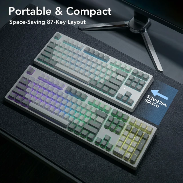 Alt view image 4 of 7 - Phantom+ Elite 87 Key RGB Mechanical Gaming Keyboard 3 Mode Wireless Bluetooth 5.0 2.4GHz & USB C Wired Hot Swappable 5 Pin Double Shot PBT Keycaps Wraith Red Switch - White