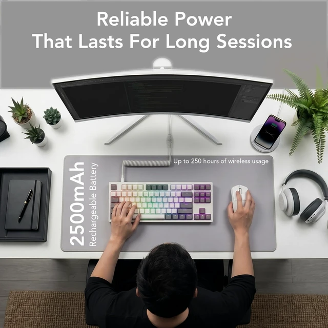 Alt view image 7 of 7 - Phantom+ Elite 87 Key RGB Mechanical Gaming Keyboard 3 Mode Wireless Bluetooth 5.0 2.4GHz & USB C Wired Hot Swappable 5 Pin Double Shot PBT Keycaps Wraith Red Switch - White