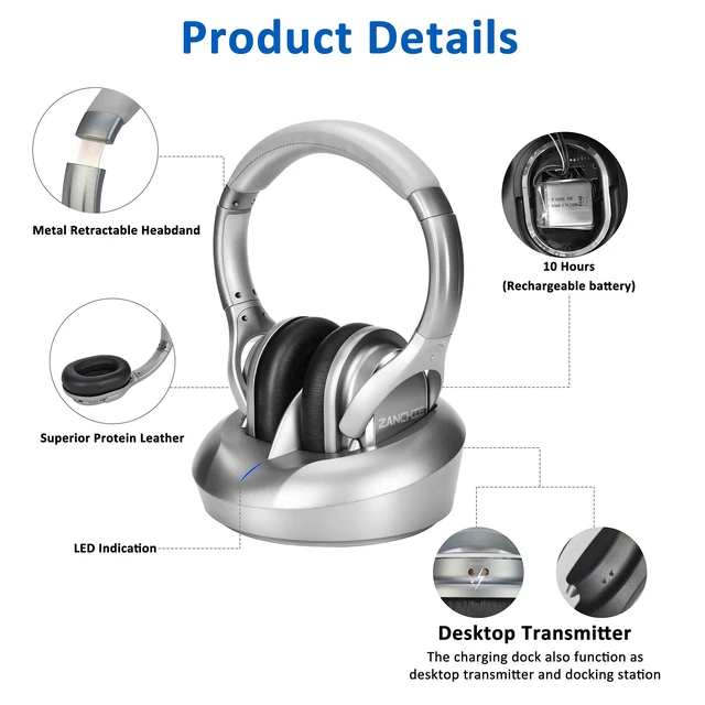 Alt view image 6 of 7 - TV Wireless Headphones RF Transmitter Charging Dock for Seniors Over Ear Headsets Digital HiFi Stereo TV Watching Headsets Ideal Hearing Impaired Parants Works with Optical AUX RCA
