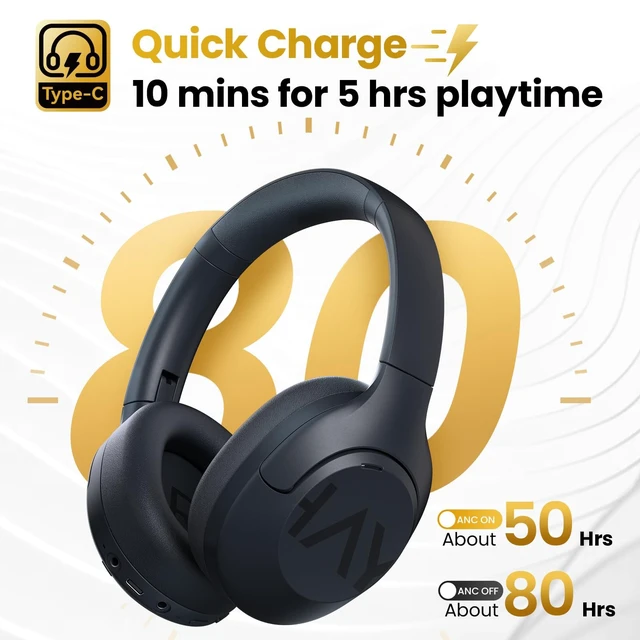 Alt view image 5 of 7 - S30 Pro ANC Wireless Headphones, Bluetooth 5.4, 80H Over Ear Headset LDAC Hi-Res Audio, 5 HD Mics for Calls, Custom EQ App, Multipoint Connection, Foldable Wireless Headphones