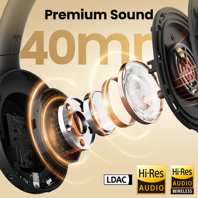 Alt view image 4 of 7 - S30 Pro ANC Wireless Headphones, Bluetooth 5.4, 80H Over Ear Headset LDAC Hi-Res Audio, 5 HD Mics for Calls, Custom EQ App, Multipoint Connection, Foldable Wireless Headphones