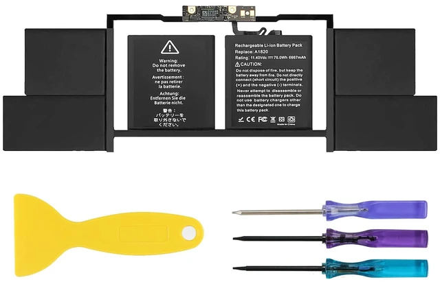 Main image of A1820 A1707 Battery Replacement for MacBook Pro 15" (Late 2016, Mid 2017) Touch Bar EMC 3072 EMC 3162 MLH32 MLH42 MLW72 MLW82 MPTR2 MPTT2 MLH52 MLW92 MPTU2 MPTV2 MPTW2 MPTX2 76Wh 6667mAh