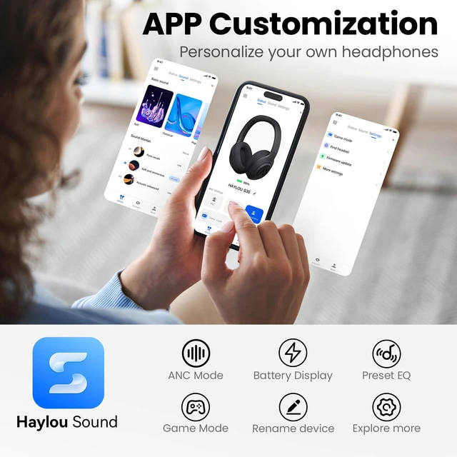 Alt view image 7 of 7 - S30 Pro ANC Wireless Headphones, Bluetooth 5.4, 80H Over Ear Headset LDAC Hi-Res Audio, 5 HD Mics for Calls, Custom EQ App, Multipoint Connection, Foldable Wireless Headphones