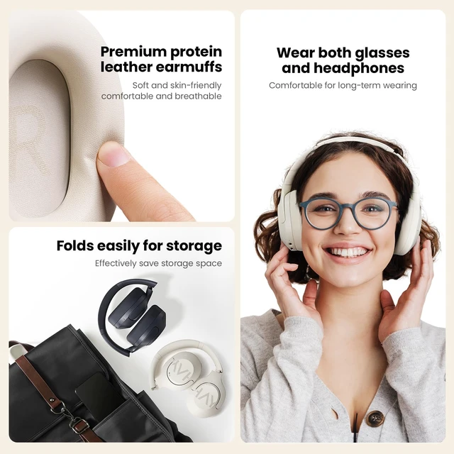 Alt view image 6 of 7 - S30 Pro ANC Wireless Headphones, Bluetooth 5.4, 80H Over Ear Headset LDAC Hi-Res Audio, 5 HD Mics for Calls, Custom EQ App, Multipoint Connection, Foldable Wireless Headphones