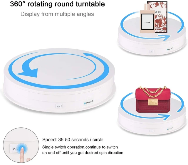 Alt view image 5 of 7 - 360 Degree Photography Turntable Rotating Display Stand, 11.2in(28cm) Diameter 360 Degree Turntable Display Stand for Photography Video Shooting Props Jewelry, Max Load 44Lb (White)