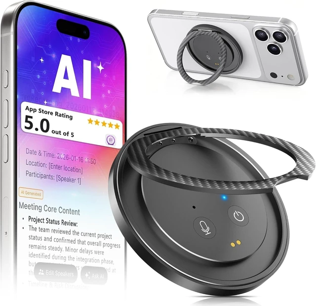 Main image of AI Voice Recorder in a Magnetic Phone Stand, AI Meeting Assistant Portable Smart Digital Note Taker Device, 100+ Languages Real-Time transcriber, Summarize, Lectures, Meetings, Interviews