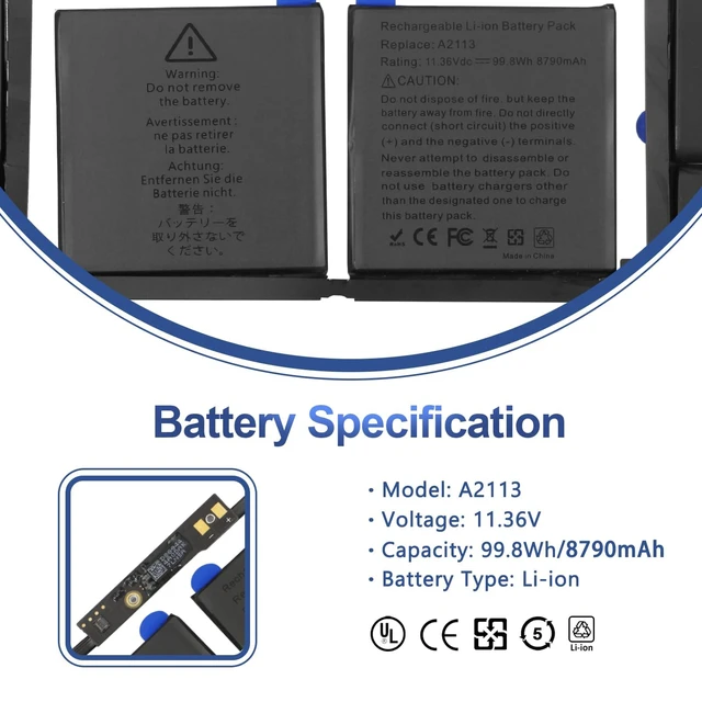 Alt view image 2 of 7 - A2141 Battery Compatible with MacBook Pro 16-inchA2113 98Wh Capacity for Dependable Power Built-In Protection for Safe Charging Compatible With 2019-2020 Models