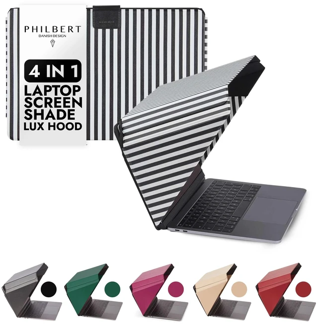Main image of 4-in-1 Laptop Screen Shade Original Lux Hood Sun, Privacy, Heat & Contrast Protection, Freestanding with Pocket, Fits 1516 MacBook & PC, Patented, Striped