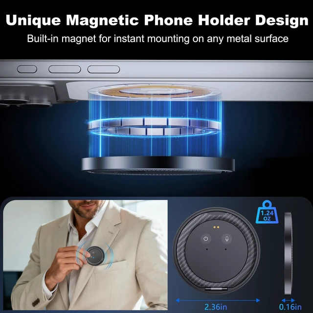 Alt view image 7 of 7 - AI Voice Recorder in a Magnetic Phone Stand, AI Meeting Assistant Portable Smart Digital Note Taker Device, 100+ Languages Real-Time transcriber, Summarize, Lectures, Meetings, Interviews