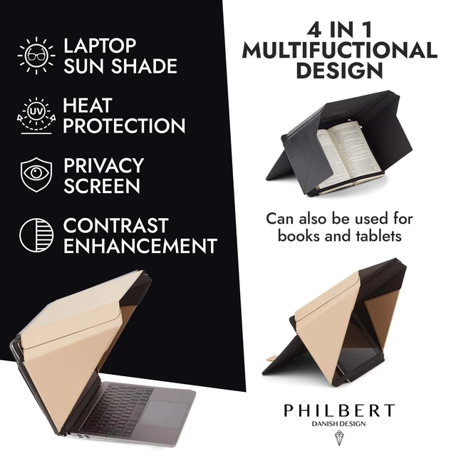 Alt view image 2 of 7 - 4-in-1 Laptop Screen Shade Original Lux Hood Sun, Privacy, Heat & Contrast Protection, Freestanding with Pocket, Fits 1516 MacBook & PC, Patented, Beige