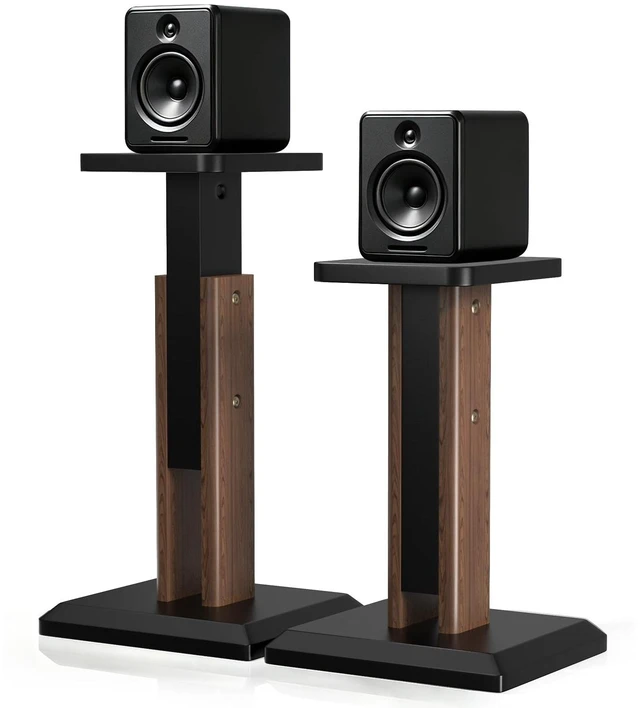 Main image of Height Adjustable Speaker Stands Pair 17.7 to 25.6 Inch, Wood Grain Universal Floor Speaker Stands Studio Monitor Bookshelf Speaker Stands, Enhanced Audio Listening Experience for Home Theater