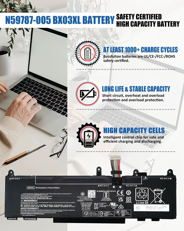 Alt view image 2 of 7 - N59787-005 BX03XL Battery for HP ZBook Firefly 14 16 G11 Series for HP EliteBook 830 835 840 845 860 865 G11 Series BX03056XL TPN-IB0Y HSTNN-OB3H N59733-AC1 (56.04Wh 4646mAh)