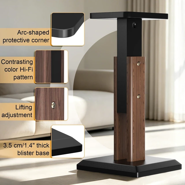 Alt view image 5 of 6 - Height Adjustable Speaker Stands Pair 17.7 to 25.6 Inch, Wood Grain Universal Floor Speaker Stands Studio Monitor Bookshelf Speaker Stands, Enhanced Audio Listening Experience for Home Theater