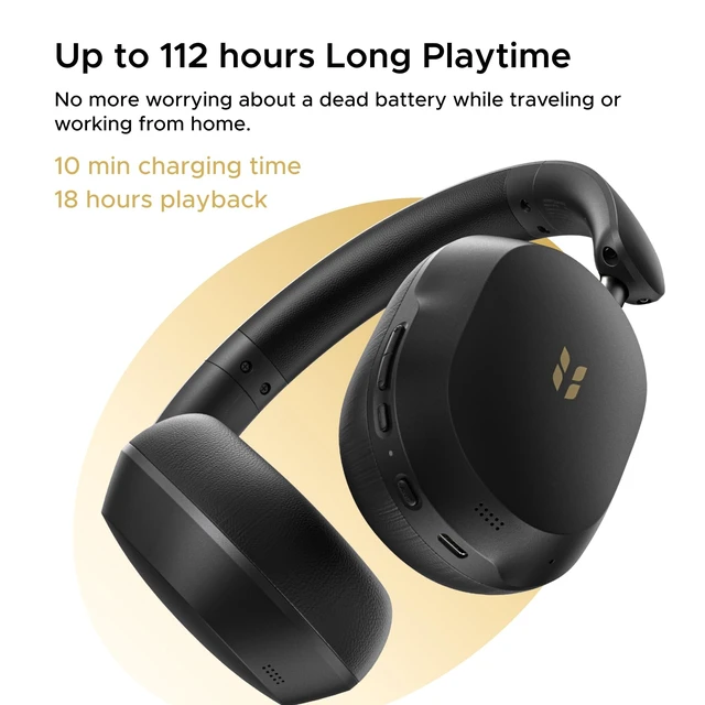 Alt view image 4 of 7 - HiTune Max5s Wireless Headphones, Hybrid Active Noise Cancelling Hi-Res LDAC 112H Playtime, Over-Ear Headphones Bluetooth 6.0 ANC, Clear Call with 5Mic, Customize via an App, Dual Connection
