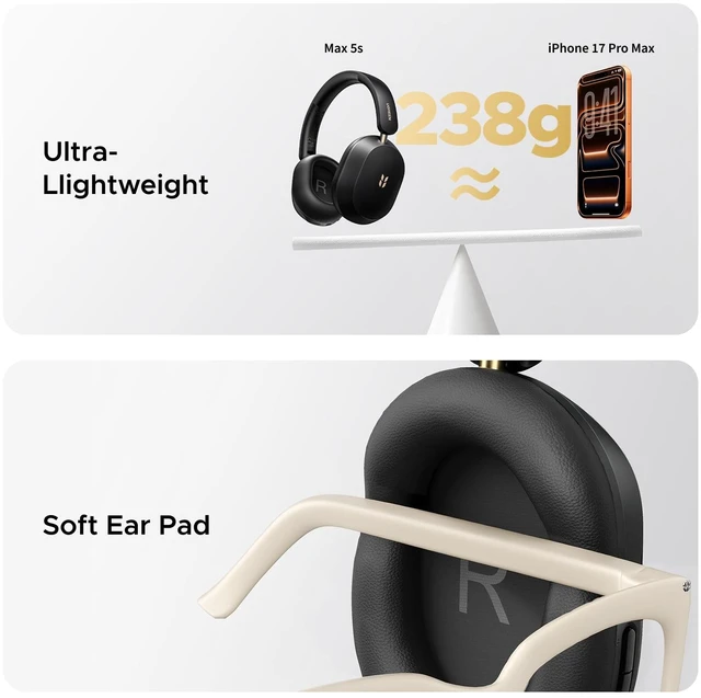 Alt view image 6 of 7 - HiTune Max5s Wireless Headphones, Hybrid Active Noise Cancelling Hi-Res LDAC 112H Playtime, Over-Ear Headphones Bluetooth 6.0 ANC, Clear Call with 5Mic, Customize via an App, Dual Connection