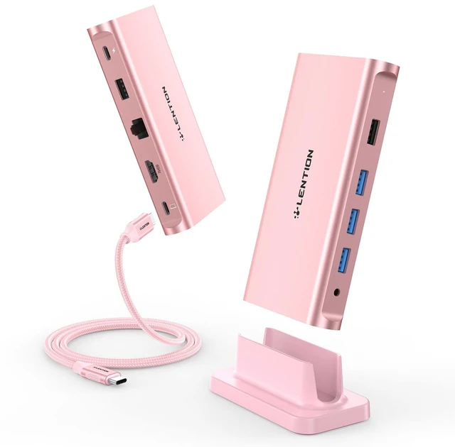 Main image of USB C Docking Staion 4K@60Hz, Ethernet, 5xUSB Ports, 100W PD, Audio 9 in 1 Dock, 3.3ft Long Cable, Detachable Design, No Driver, Compatible with macOS, Windows & ChromeOS (D53, Rose Gold)
