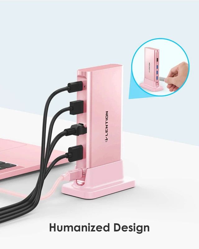 Alt view image 6 of 7 - USB C Docking Staion 4K@60Hz, Ethernet, 5xUSB Ports, 100W PD, Audio 9 in 1 Dock, 3.3ft Long Cable, Detachable Design, No Driver, Compatible with macOS, Windows & ChromeOS (D53, Rose Gold)