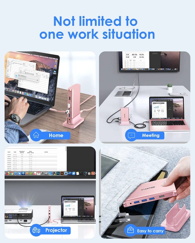 Alt view image 7 of 7 - USB C Docking Staion 4K@60Hz, Ethernet, 5xUSB Ports, 100W PD, Audio 9 in 1 Dock, 3.3ft Long Cable, Detachable Design, No Driver, Compatible with macOS, Windows & ChromeOS (D53, Rose Gold)