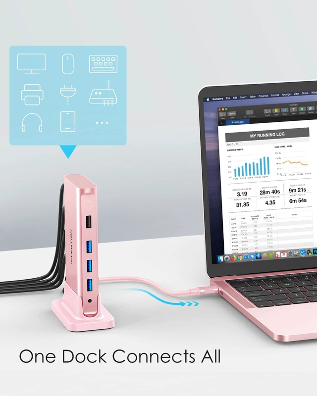 Alt view image 5 of 7 - USB C Docking Staion 4K@60Hz, Ethernet, 5xUSB Ports, 100W PD, Audio 9 in 1 Dock, 3.3ft Long Cable, Detachable Design, No Driver, Compatible with macOS, Windows & ChromeOS (D53, Rose Gold)