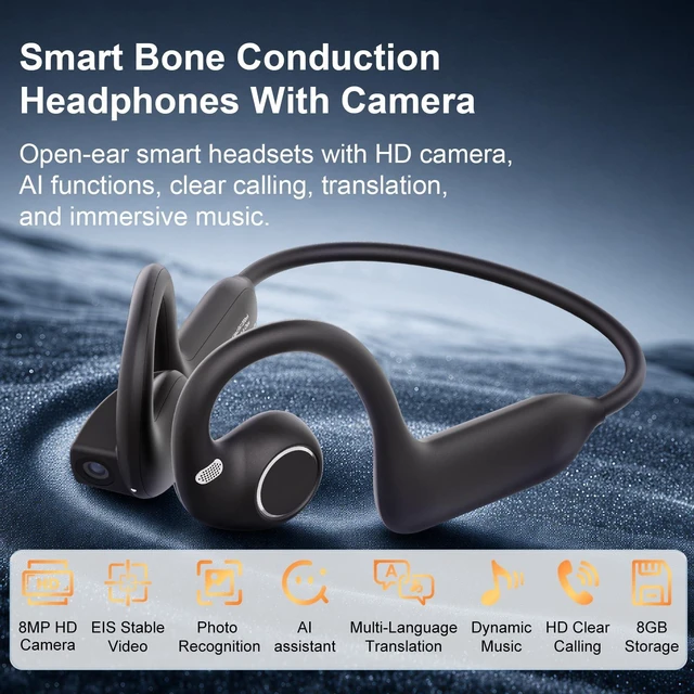 Alt view image 2 of 7 - Open-Ear Bone Conduction Headphones with Camera for Daily Life 800W Camera,EIS,Open-Ear Wireless,AI Assistant,AI Image Recognition,6.0 Bluetooth,IP54 Waterproof,Long Battery