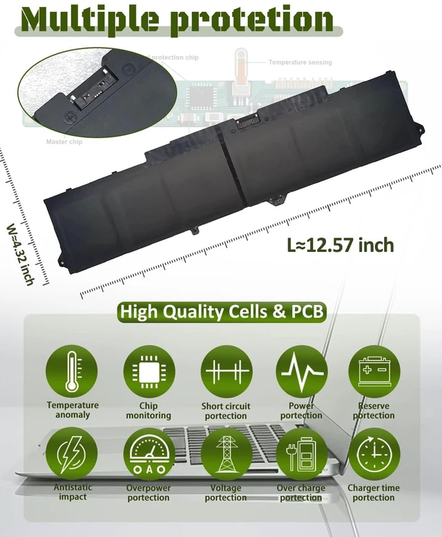Alt view image 6 of 6 - 6-Cell 9JRV0 Laptop Battery for Dell Latitude 5521 5531 & Precision 3561 3571 3581 Series 53XP7 053XP7 05RGW 97Wh