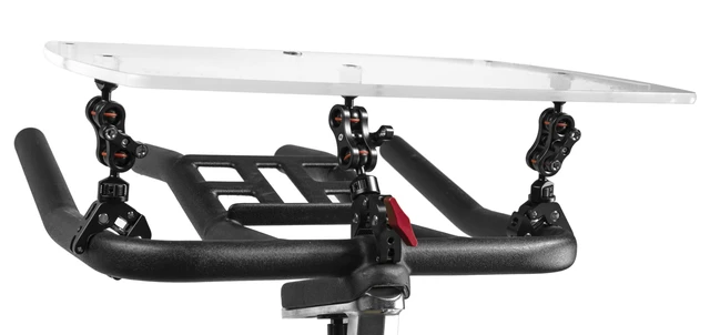 Alt view image 2 of 6 - Universal Acrylic Laptop Tray for Exercise Bikes Adjustable holder for laptop, books and more; universal bike tray and exercise workstation