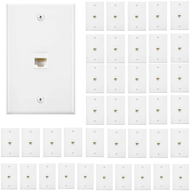 Main image of 30 Pack Ethernet Wall Plate with Single Port Rj45 Cat6 Female to Female Wall Jack Inline Coupler Plates Ethernet Cable Faceplates (Blue)