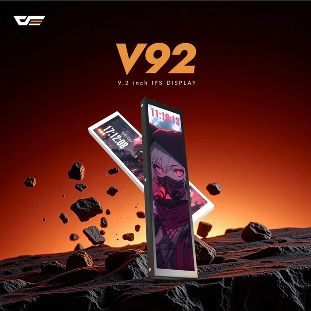 Alt view image 2 of 7 - V92 9.2" PC Case Screen, 1920x462 IPS Sensor Panel Monitor, White CPU/GPU Temp Display, No AIDA64 Needed, No HDMI Needed, USB-C/Internal 9-Pin, Aluminum Body for Gaming PC Builds