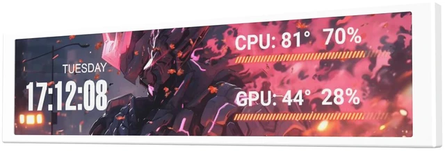 Main image of V92 9.2" PC Case Screen, 1920x462 IPS Sensor Panel Monitor, White CPU/GPU Temp Display, No AIDA64 Needed, No HDMI Needed, USB-C/Internal 9-Pin, Aluminum Body for Gaming PC Builds