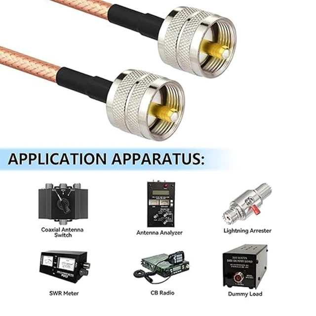 Alt view image 2 of 7 - CB Coax Cable 20ft Low Loss RG142 PL-259 UHF Male to Male Cable 50 Ohm High Power pl259 coaxial cables for CB HAM Radio Outdoor Antenna Analyzer Dummy Load SWR Meter