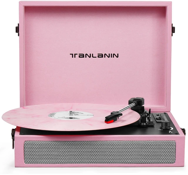 Main image of Vintage 3-Speed Bluetooth Record Player with Built-in Speakers, Retro LP Vinyl Player Portable Turntable with USB Recording, Bluetooth Music Playback, RCA/AUX/Headphone Jack, Pink