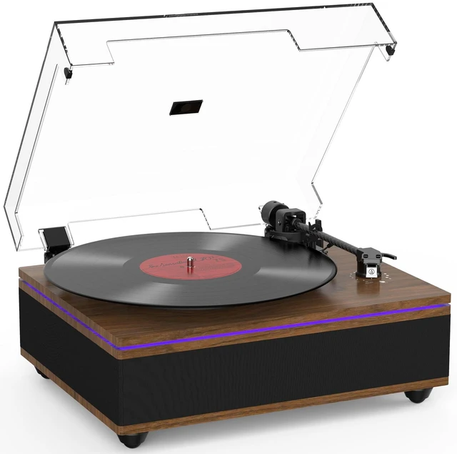 Main image of Vinyl Record Player Turntables with Built in Speakers & Cool Light Strip All-in-one vintage turntable.Belt Drive 2-Speed Turntables with Magnetic Cartridge AT-3600L,Support RCA Output,Walnut Brown