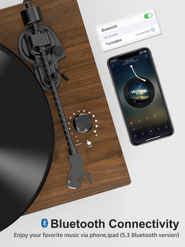 Alt view image 5 of 7 - Vinyl Record Player Turntables with Built in Speakers & Cool Light Strip All-in-one vintage turntable.Belt Drive 2-Speed Turntables with Magnetic Cartridge AT-3600L,Support RCA Output,Walnut Brown