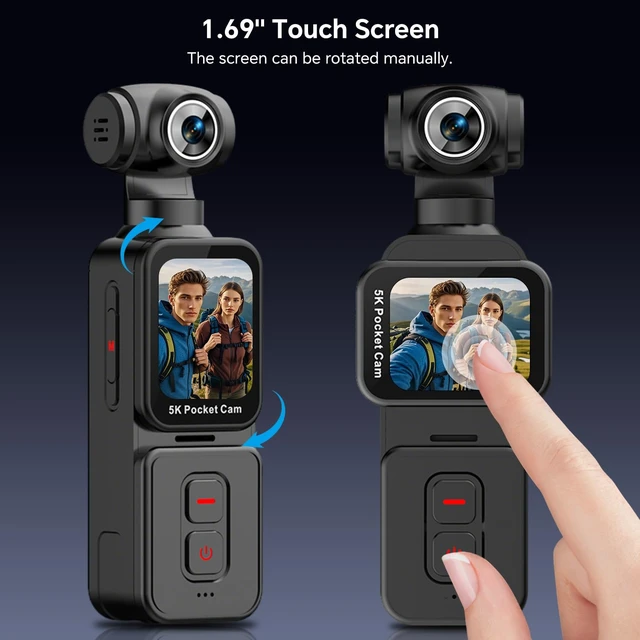 Alt view image 4 of 7 - 5K Vlogging Camera with Motorized Rotating Lens and Face Tracking Wearable Body Camera for Content Creators, YouTube, Travel & POV, 90° Rotatable Touchscreen, External Mic, Remote, 360° Clip