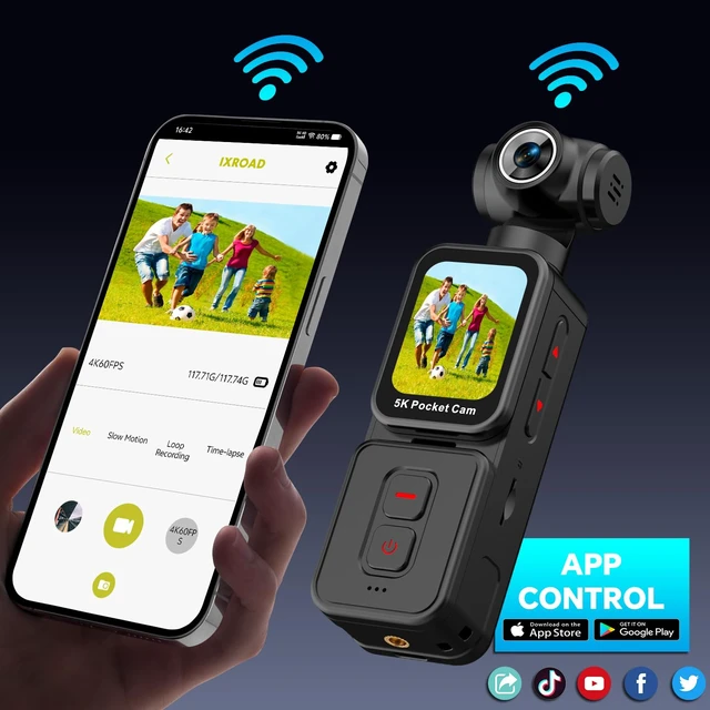 Alt view image 6 of 7 - 5K Vlogging Camera with Motorized Rotating Lens and Face Tracking Wearable Body Camera for Content Creators, YouTube, Travel & POV, 90° Rotatable Touchscreen, External Mic, Remote, 360° Clip