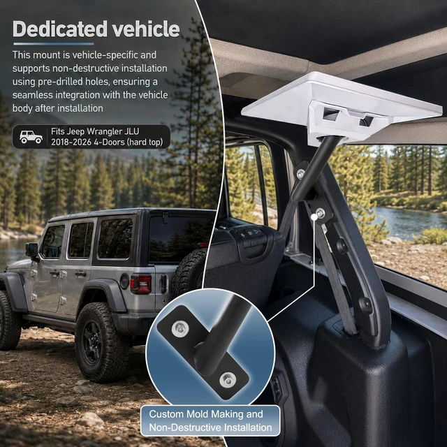 Alt view image 3 of 6 - Mount for Starlink Mini Fits Jeep Wrangler JLU 2018-2026 4-Door (Hardtop) Easy Non-Destructive Installation, Only Compatible with Starlink Mini Versions, Designed Specifically for Off-Road Use