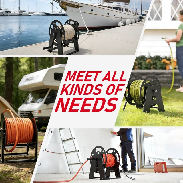 Alt view image 6 of 7 - Upgraded Heavy Duty RV Extension Cord Reel Stand 50-200 FT Power Cables Features Long-Lasting Smooth Bearings and Side Storage Rack to Organize Power Plugs and Rv Electrical Accessories Neatly