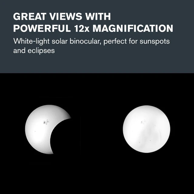 Alt view image 5 of 7 - EclipSmart Safe Solar Eclipse Binoculars Large Aperture 12x50 ISO 12312-2 Compliant, Safe Solar Binocular with Permanent Filter, View the Sun, Eclipses & Sunspots, Large 50mm Lenses